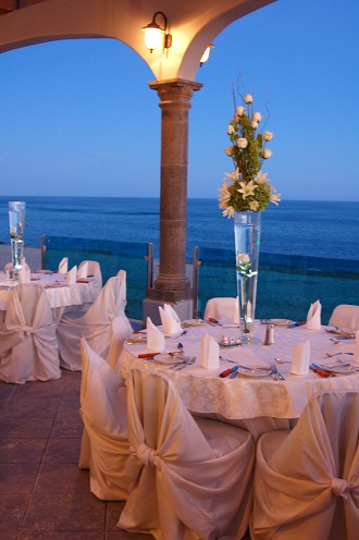 reception tables by water