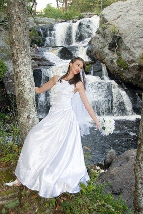 bride at waterfall
