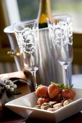 champagne glasses and strawberries