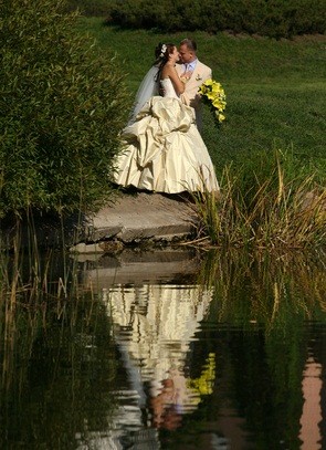 newlyweds at lake
