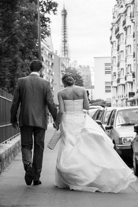 newlyweds walking