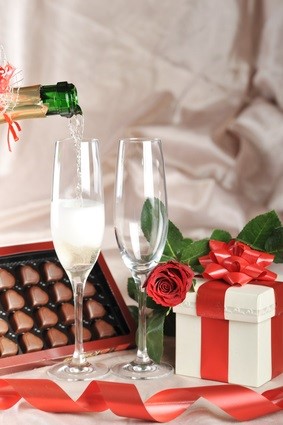 champagne, gift and chocolates