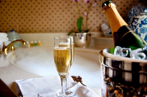 bubble bath and sparkling champagne