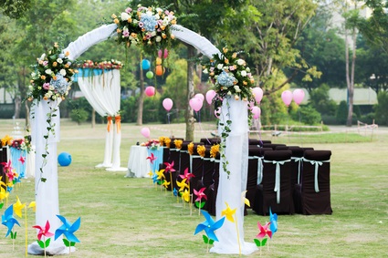 wedding arch and chairs