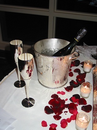 champagne and rose petals